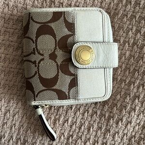 Coach cream and brown zippy wallet